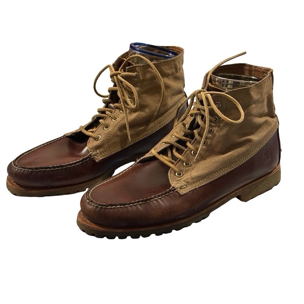 Timberland A13UF Men’s Size 12 Leather Canvas Moc Toe Boots Outdoor